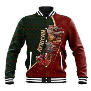 African Safari Animals Christmas Sleigh Baseball Jacket Festive Wildlife Tribal Pattern Santa Sleigh