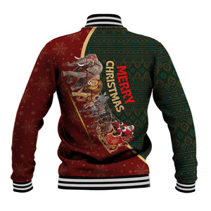 African Safari Animals Christmas Sleigh Baseball Jacket Festive Wildlife Tribal Pattern Santa Sleigh
