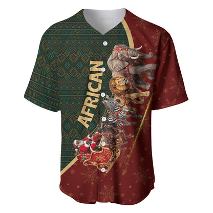 African Safari Animals Christmas Sleigh Baseball Jersey Festive Wildlife Tribal Pattern Santa Sleigh