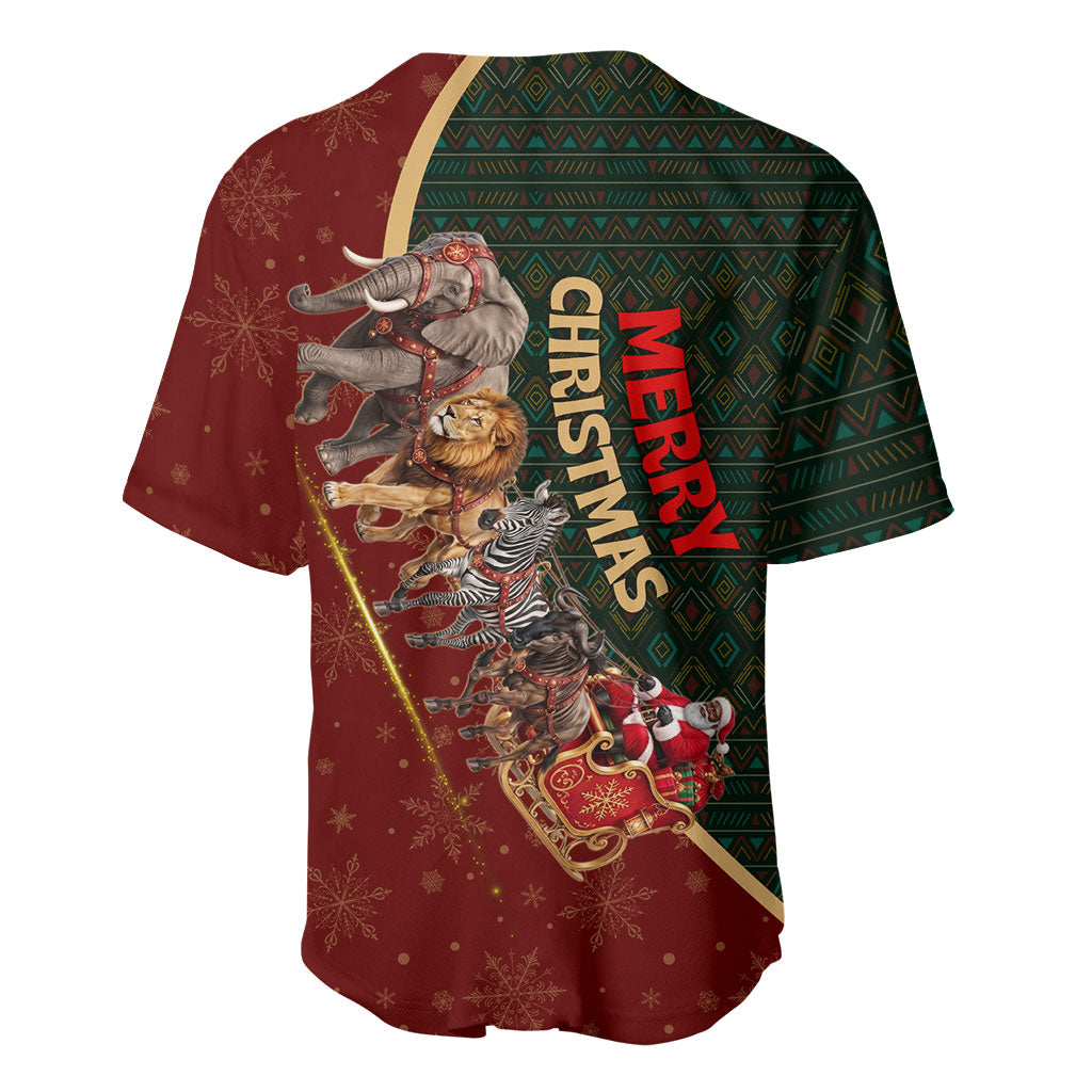 African Safari Animals Christmas Sleigh Baseball Jersey Festive Wildlife Tribal Pattern Santa Sleigh