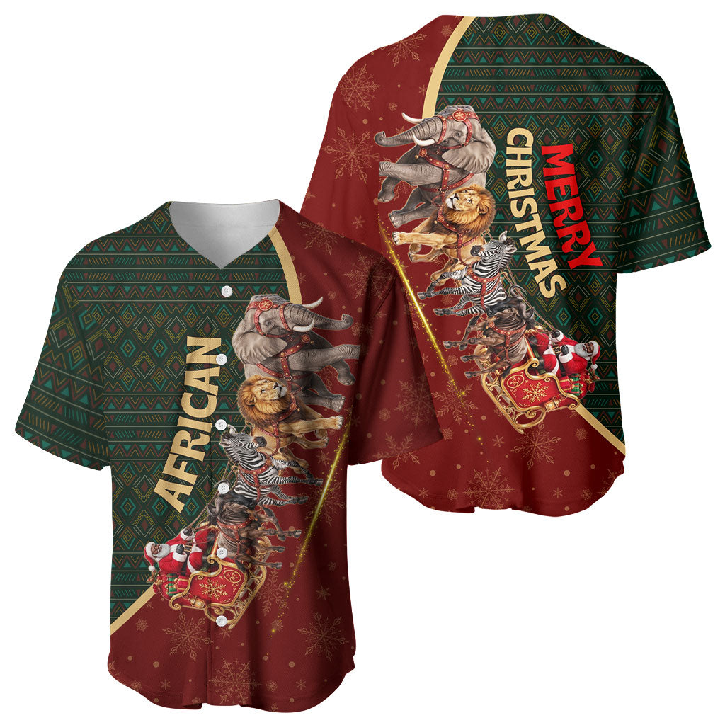African Safari Animals Christmas Sleigh Baseball Jersey Festive Wildlife Tribal Pattern Santa Sleigh