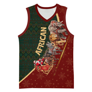 African Safari Animals Christmas Sleigh Basketball Jersey Festive Wildlife Tribal Pattern Santa Sleigh