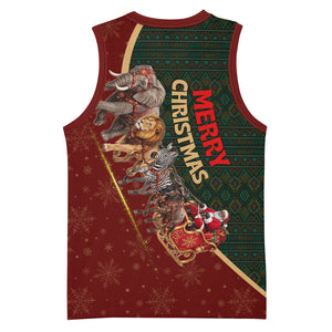 African Safari Animals Christmas Sleigh Basketball Jersey Festive Wildlife Tribal Pattern Santa Sleigh