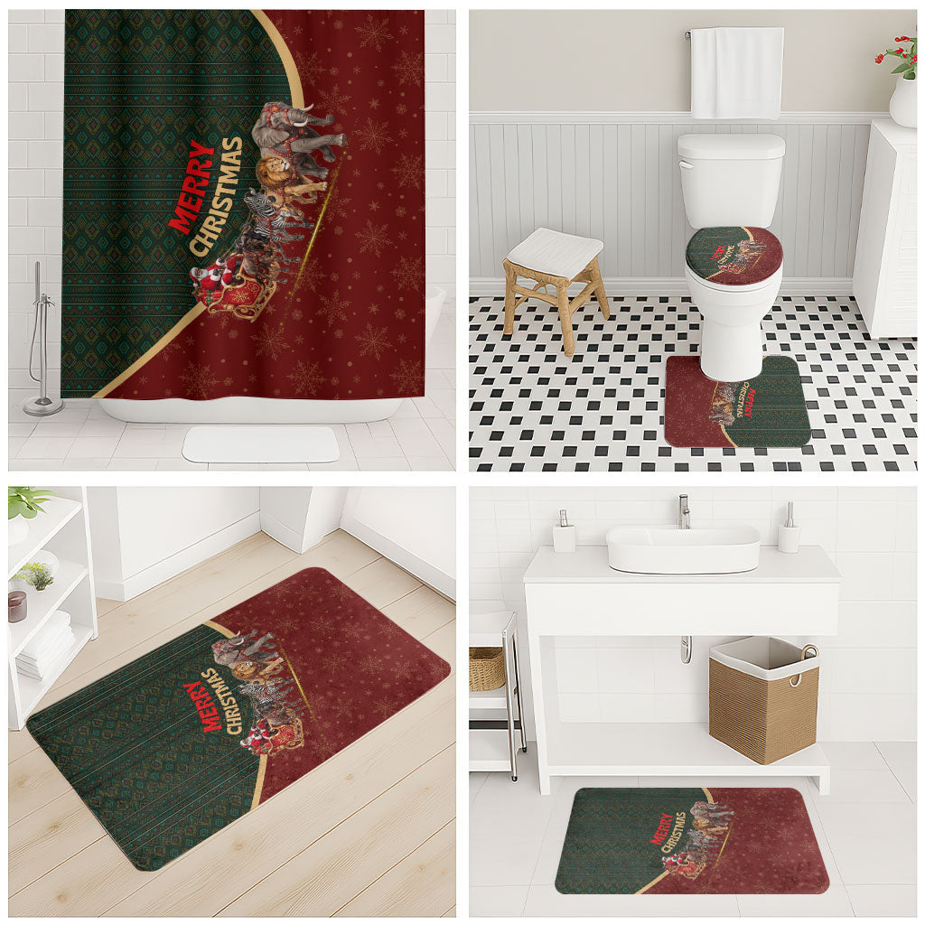 African Safari Animals Christmas Sleigh Bathroom Set Festive Wildlife Tribal Pattern Santa Sleigh