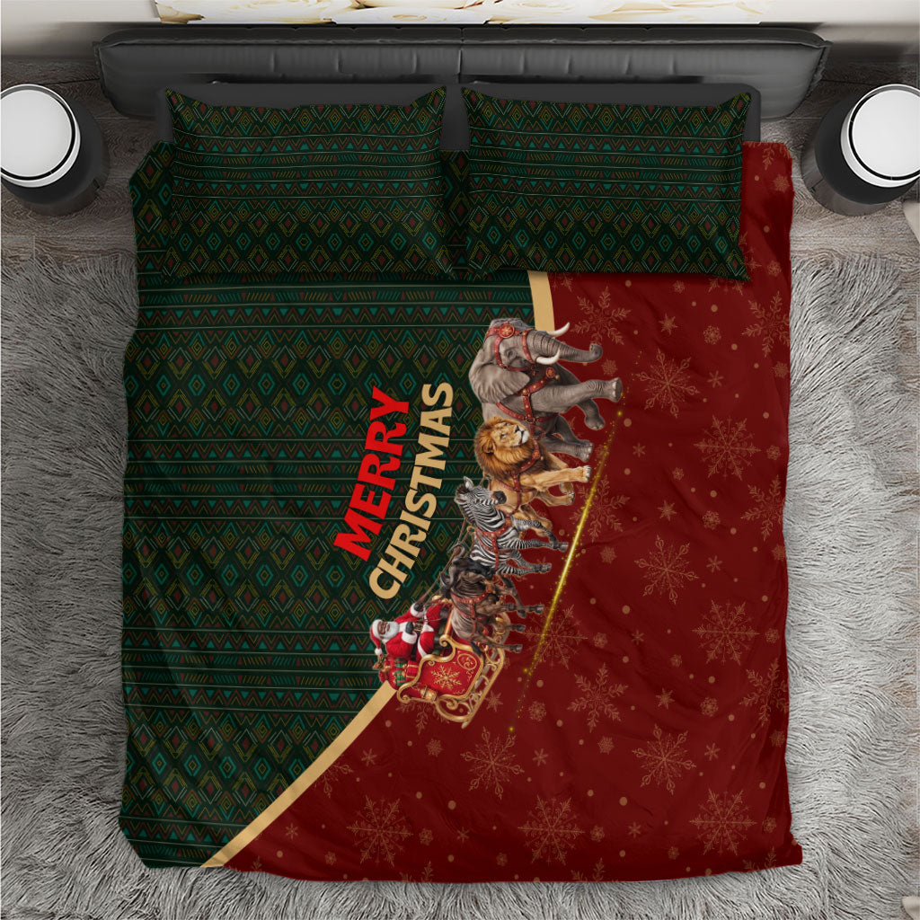 African Safari Animals Christmas Sleigh Bedding Set Festive Wildlife Tribal Pattern Santa Sleigh