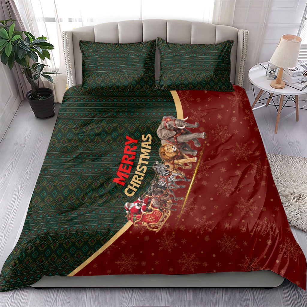 African Safari Animals Christmas Sleigh Bedding Set Festive Wildlife Tribal Pattern Santa Sleigh