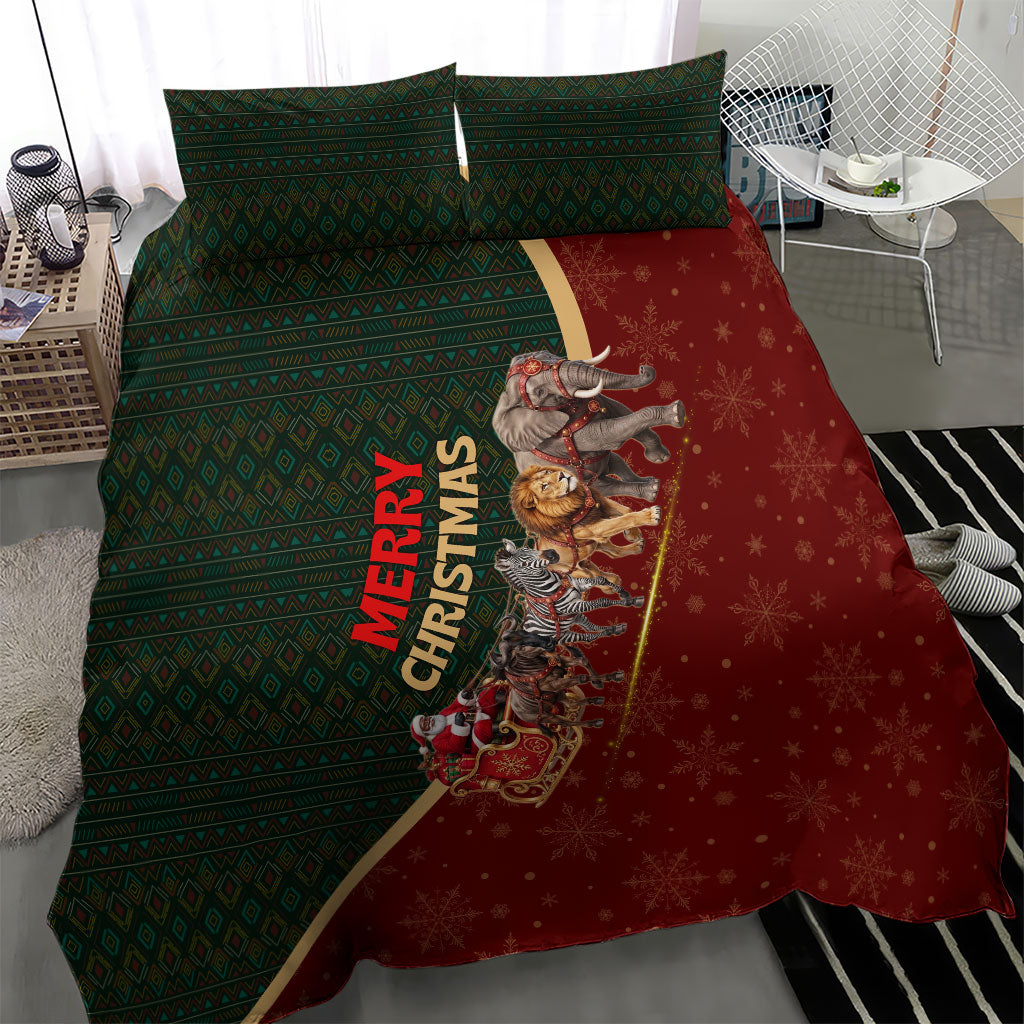 African Safari Animals Christmas Sleigh Bedding Set Festive Wildlife Tribal Pattern Santa Sleigh