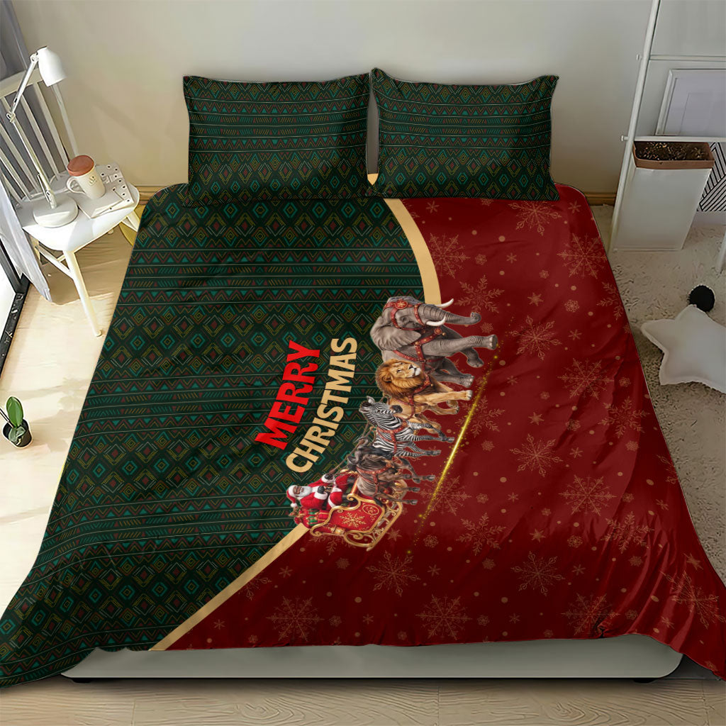 African Safari Animals Christmas Sleigh Bedding Set Festive Wildlife Tribal Pattern Santa Sleigh