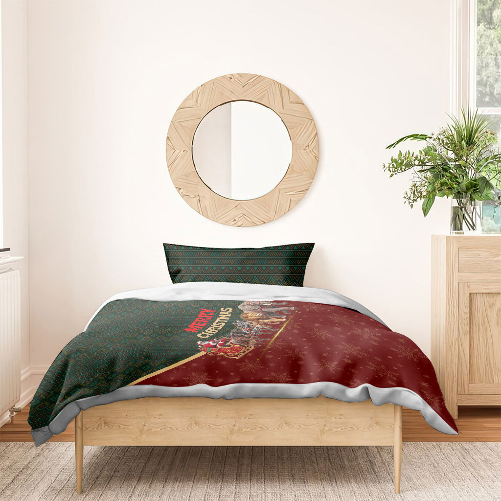 African Safari Animals Christmas Sleigh Bedding Set Festive Wildlife Tribal Pattern Santa Sleigh