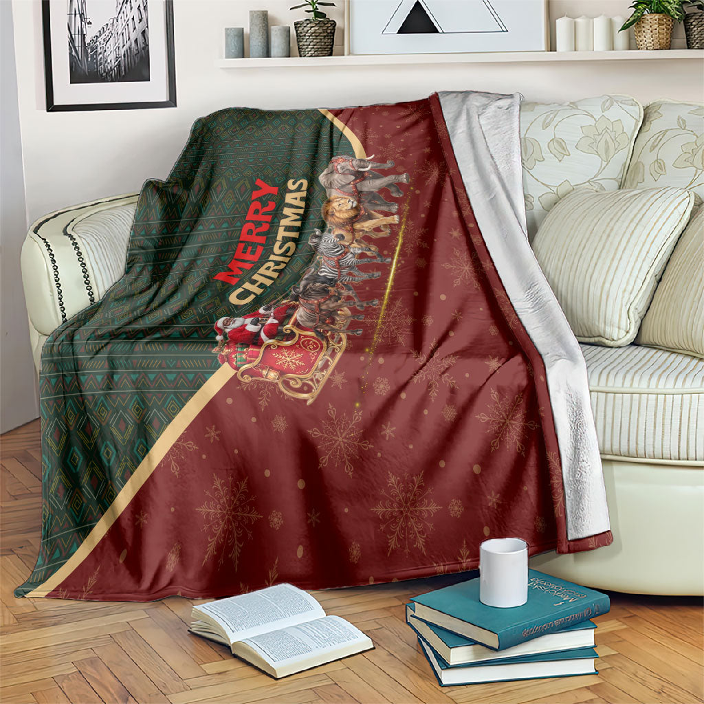 African Safari Animals Christmas Sleigh Blanket Festive Wildlife Tribal Pattern Santa Sleigh