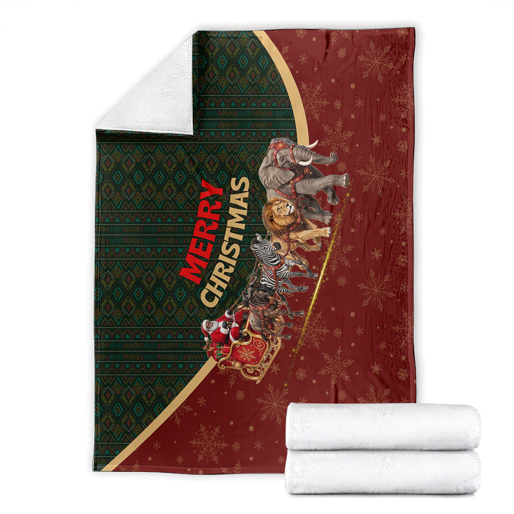 African Safari Animals Christmas Sleigh Blanket Festive Wildlife Tribal Pattern Santa Sleigh
