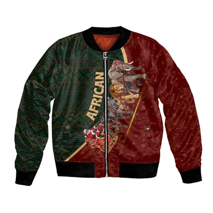 African Safari Animals Christmas Sleigh Bomber Jacket Festive Wildlife Tribal Pattern Santa Sleigh