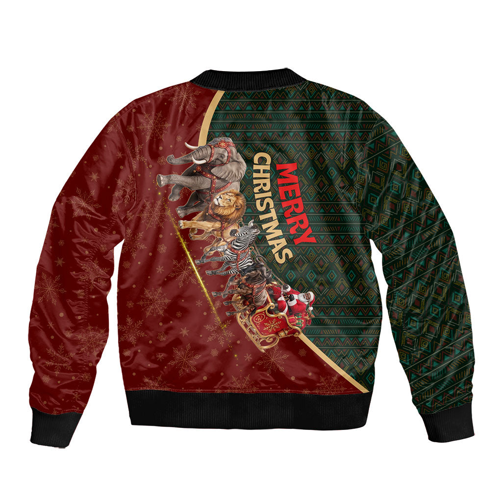 African Safari Animals Christmas Sleigh Bomber Jacket Festive Wildlife Tribal Pattern Santa Sleigh