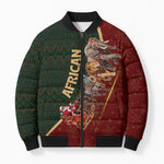African Safari Animals Christmas Sleigh Bomber Puffer Jacket Festive Wildlife Tribal Pattern Santa Sleigh