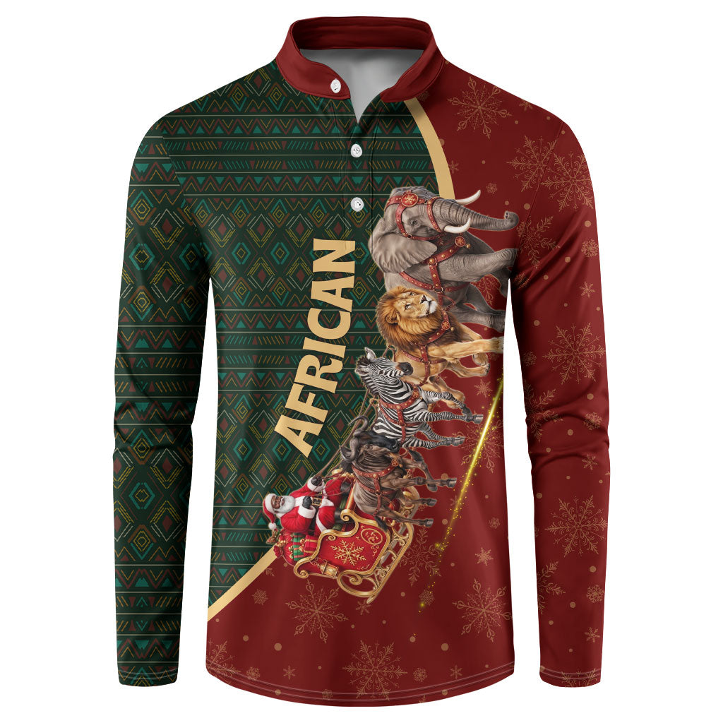 African Safari Animals Christmas Sleigh Button Sweatshirt Festive Wildlife Tribal Pattern Santa Sleigh