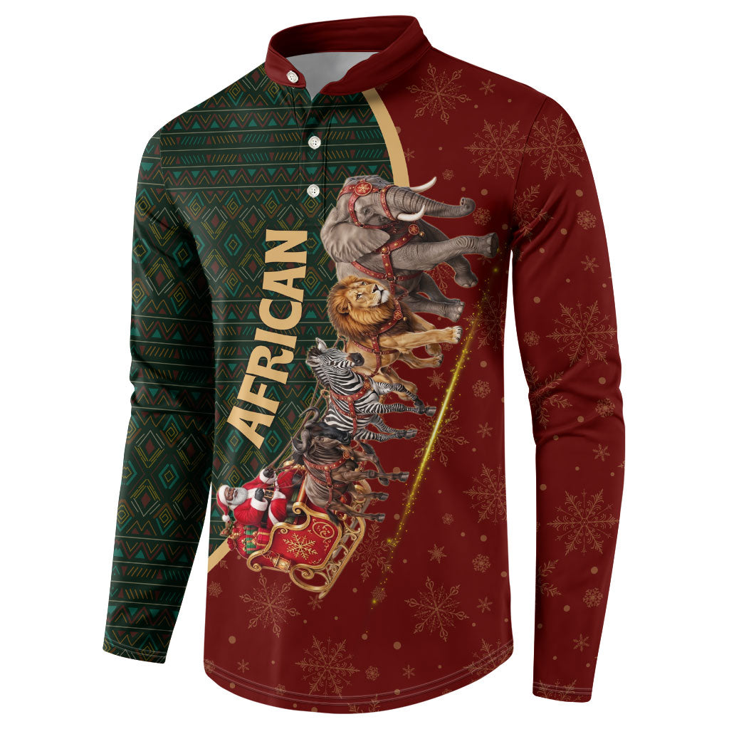 African Safari Animals Christmas Sleigh Button Sweatshirt Festive Wildlife Tribal Pattern Santa Sleigh