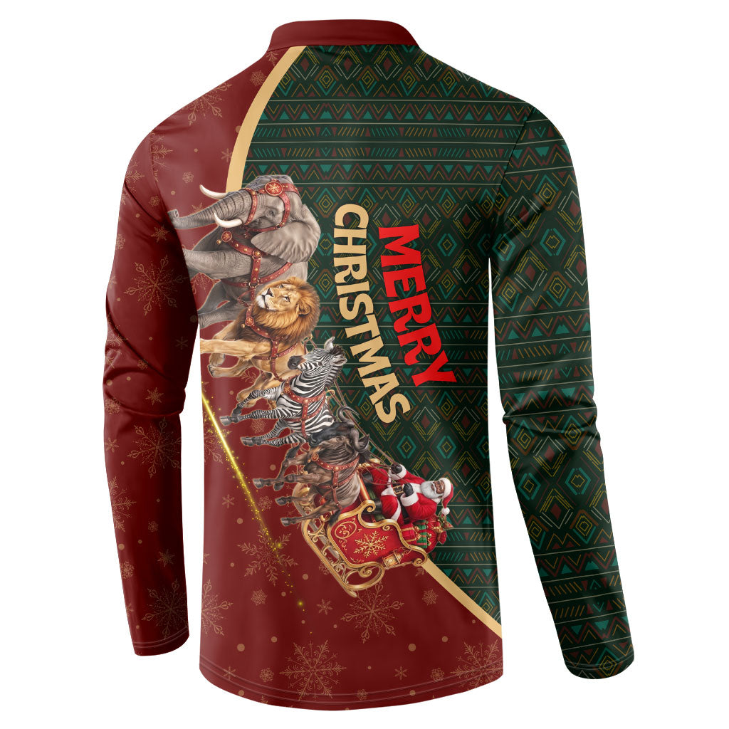 African Safari Animals Christmas Sleigh Button Sweatshirt Festive Wildlife Tribal Pattern Santa Sleigh