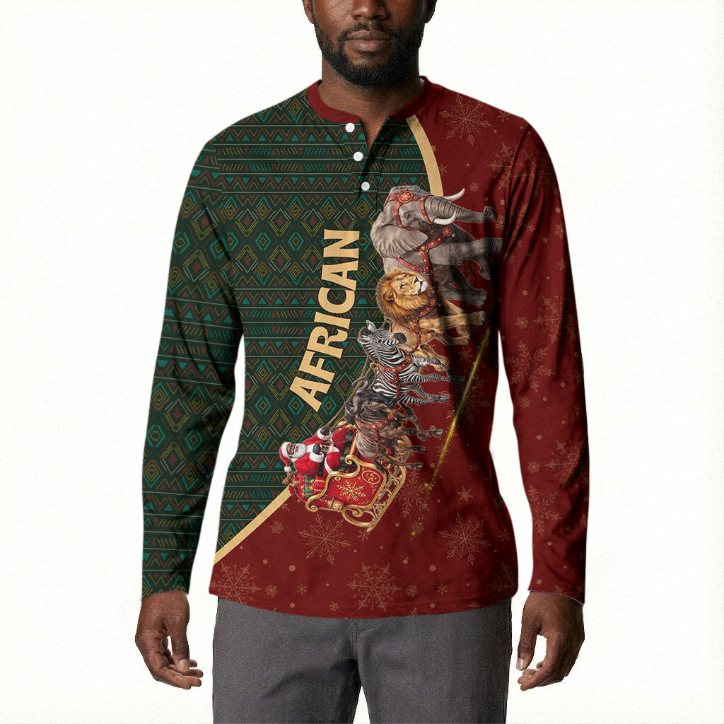 African Safari Animals Christmas Sleigh Button Sweatshirt Festive Wildlife Tribal Pattern Santa Sleigh