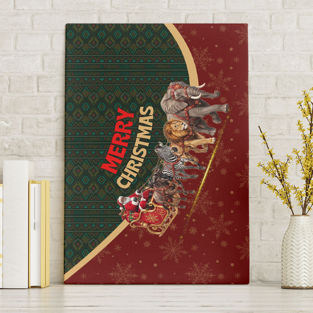 African Safari Animals Christmas Sleigh Canvas Wall Art Festive Wildlife Tribal Pattern Santa Sleigh