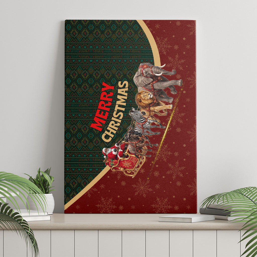 African Safari Animals Christmas Sleigh Canvas Wall Art Festive Wildlife Tribal Pattern Santa Sleigh