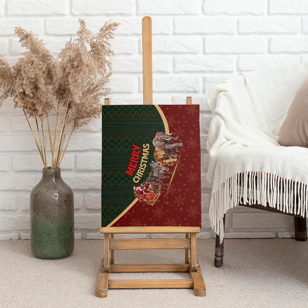 African Safari Animals Christmas Sleigh Canvas Wall Art Festive Wildlife Tribal Pattern Santa Sleigh