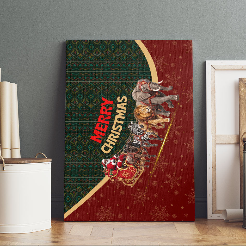 African Safari Animals Christmas Sleigh Canvas Wall Art Festive Wildlife Tribal Pattern Santa Sleigh