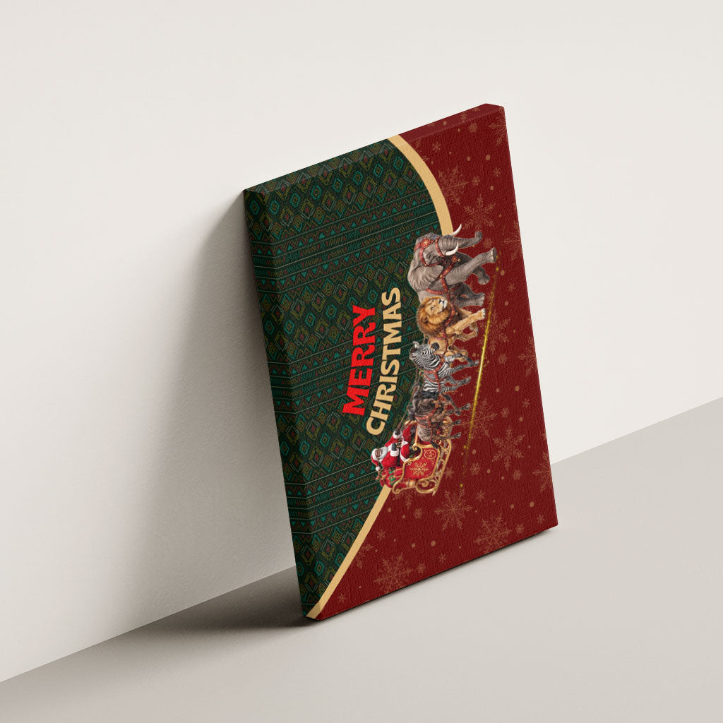 African Safari Animals Christmas Sleigh Canvas Wall Art Festive Wildlife Tribal Pattern Santa Sleigh