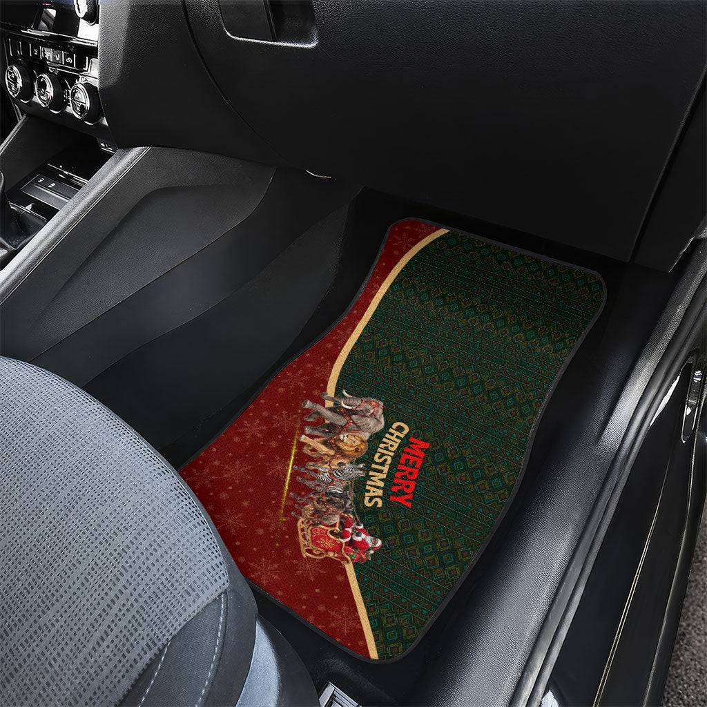 African Safari Animals Christmas Sleigh Car Mats Festive Wildlife Tribal Pattern Santa Sleigh