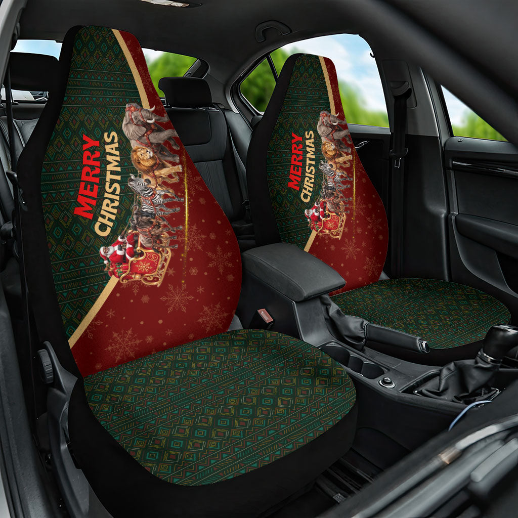 African Safari Animals Christmas Sleigh Car Seat Cover Festive Wildlife Tribal Pattern Santa Sleigh