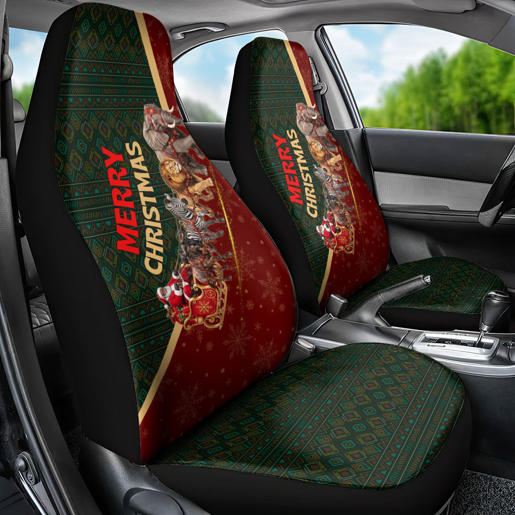 African Safari Animals Christmas Sleigh Car Seat Cover Festive Wildlife Tribal Pattern Santa Sleigh