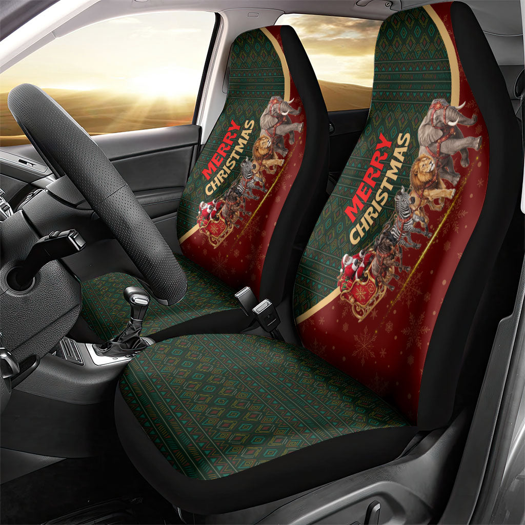 African Safari Animals Christmas Sleigh Car Seat Cover Festive Wildlife Tribal Pattern Santa Sleigh