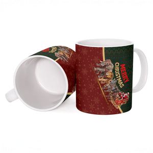 African Safari Animals Christmas Sleigh Ceramic Mug Festive Wildlife Tribal Pattern Santa Sleigh