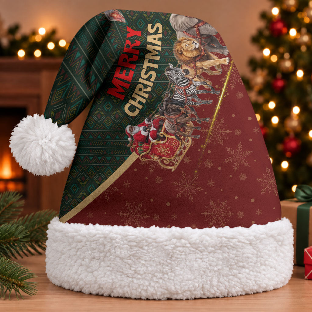 African Safari Animals Christmas Sleigh Christmas Santa Hat Festive Wildlife Tribal Pattern Santa Sleigh