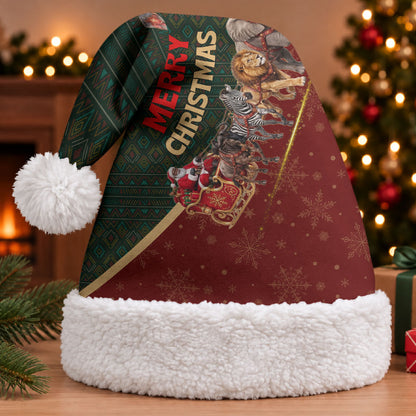 African Safari Animals Christmas Sleigh Christmas Santa Hat Festive Wildlife Tribal Pattern Santa Sleigh