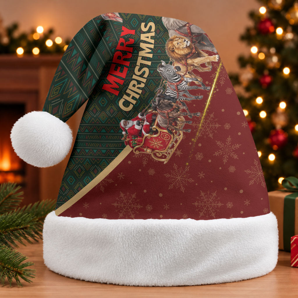 African Safari Animals Christmas Sleigh Christmas Santa Hat Festive Wildlife Tribal Pattern Santa Sleigh