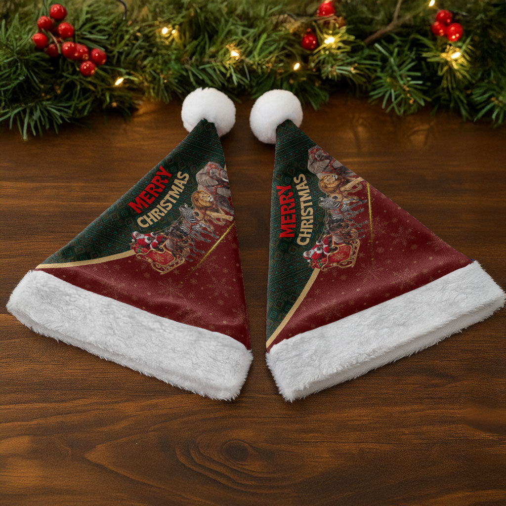 African Safari Animals Christmas Sleigh Christmas Santa Hat Festive Wildlife Tribal Pattern Santa Sleigh