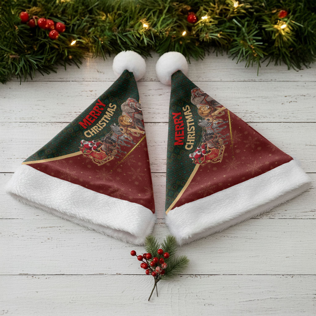 African Safari Animals Christmas Sleigh Christmas Santa Hat Festive Wildlife Tribal Pattern Santa Sleigh