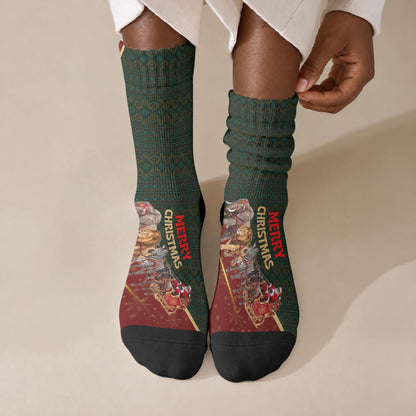 African Safari Animals Christmas Sleigh Crew Socks Festive Wildlife Tribal Pattern Santa Sleigh