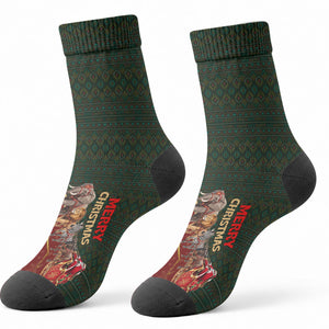 African Safari Animals Christmas Sleigh Crew Socks Festive Wildlife Tribal Pattern Santa Sleigh