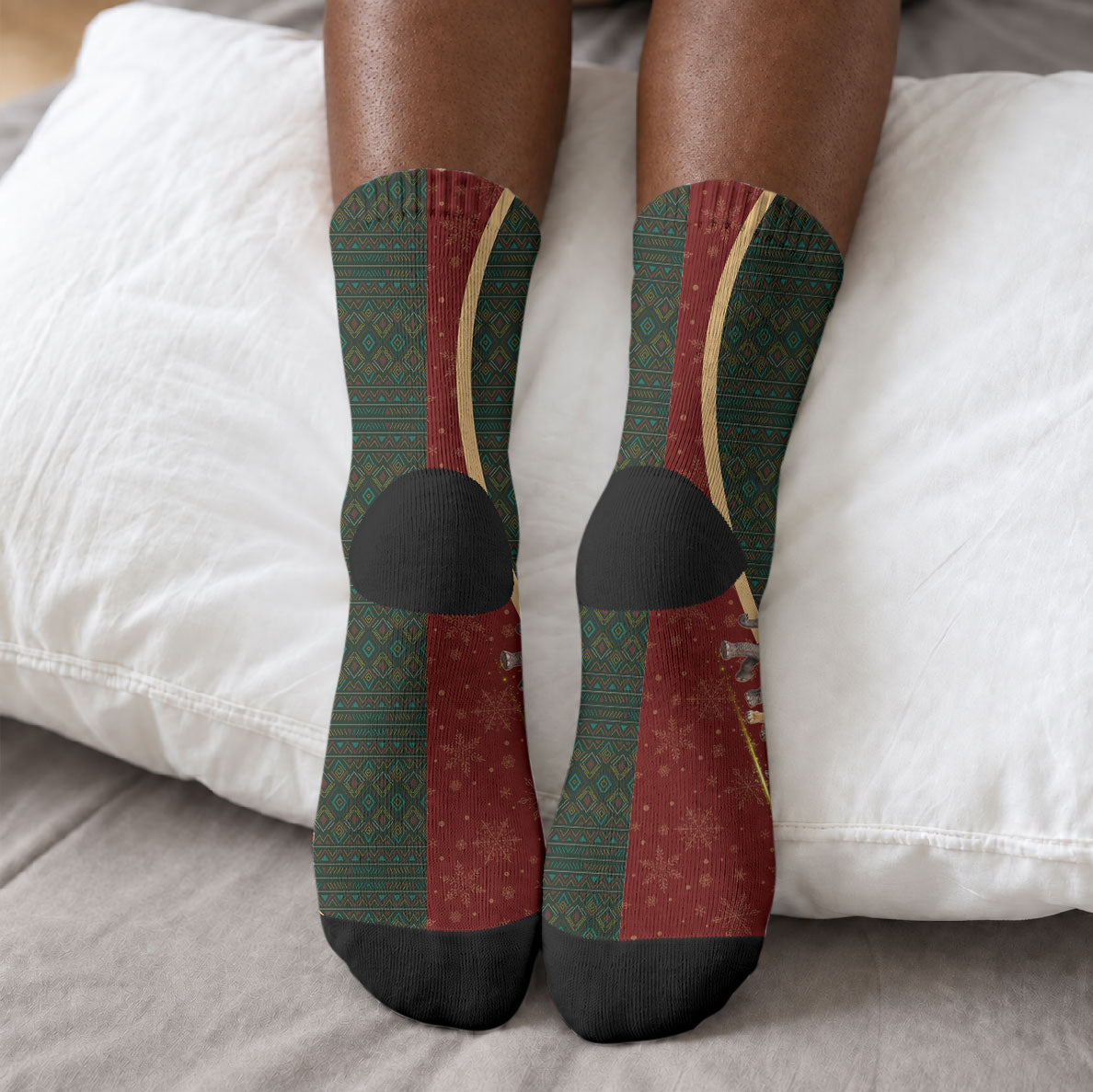 African Safari Animals Christmas Sleigh Crew Socks Festive Wildlife Tribal Pattern Santa Sleigh