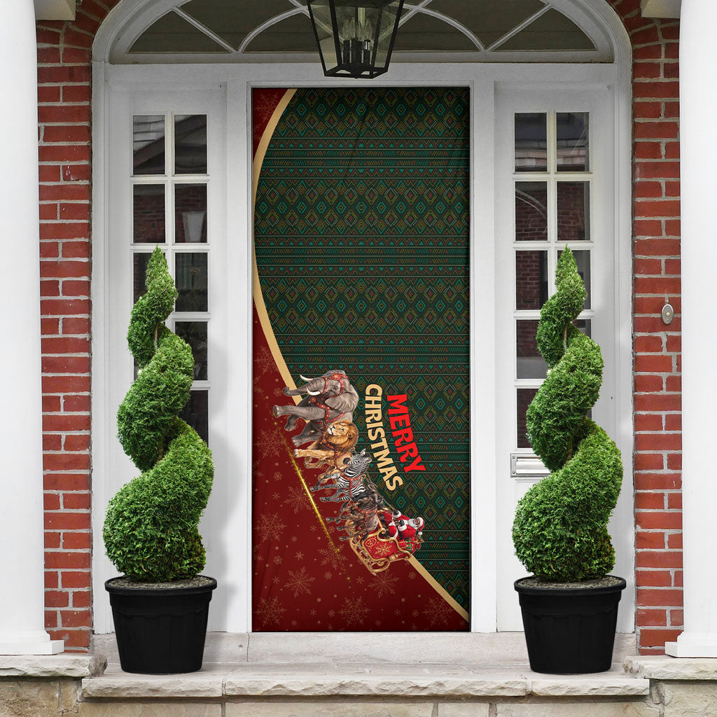 African Safari Animals Christmas Sleigh Door Cover Festive Wildlife Tribal Pattern Santa Sleigh