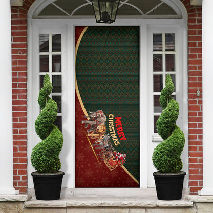 African Safari Animals Christmas Sleigh Door Cover Festive Wildlife Tribal Pattern Santa Sleigh
