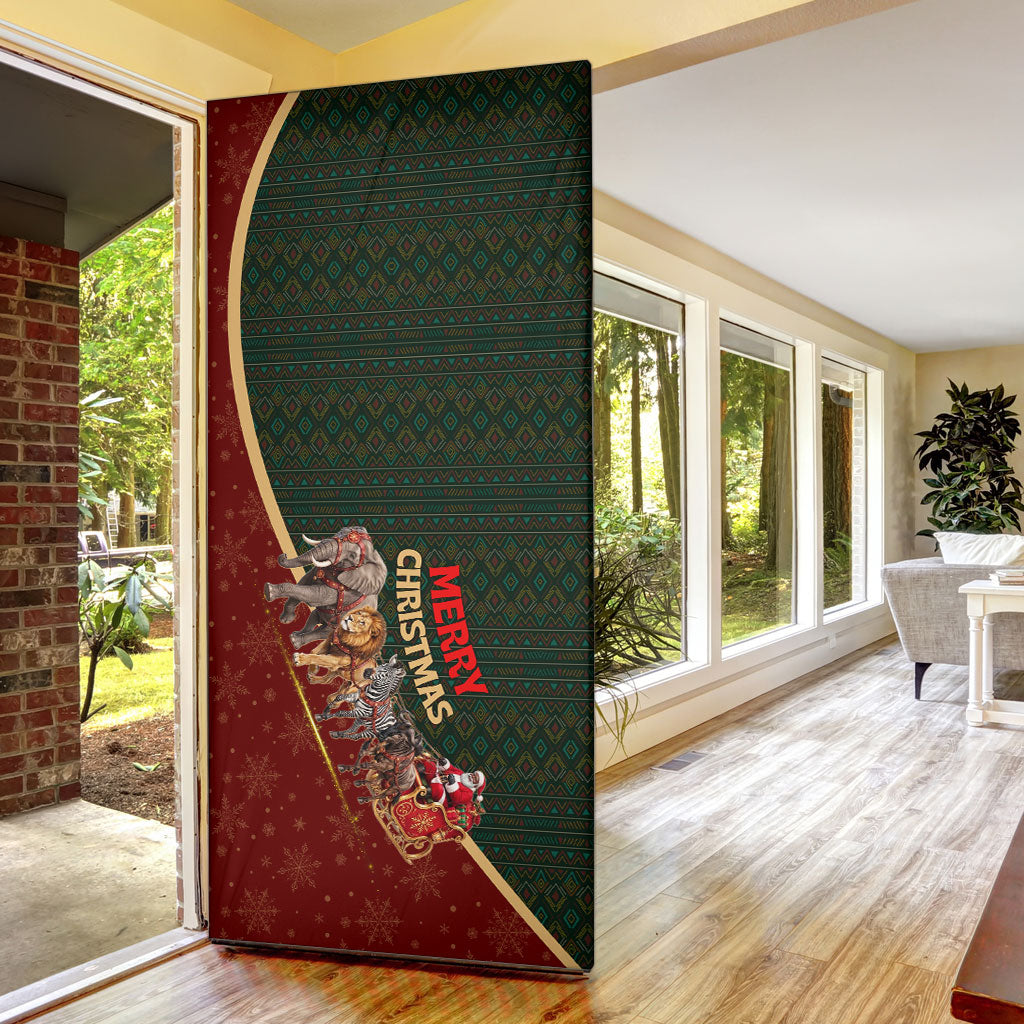 African Safari Animals Christmas Sleigh Door Cover Festive Wildlife Tribal Pattern Santa Sleigh