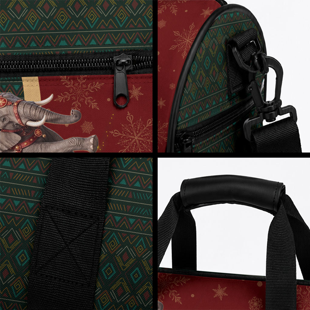 African Safari Animals Christmas Sleigh Duffle Bag Festive Wildlife Tribal Pattern Santa Sleigh