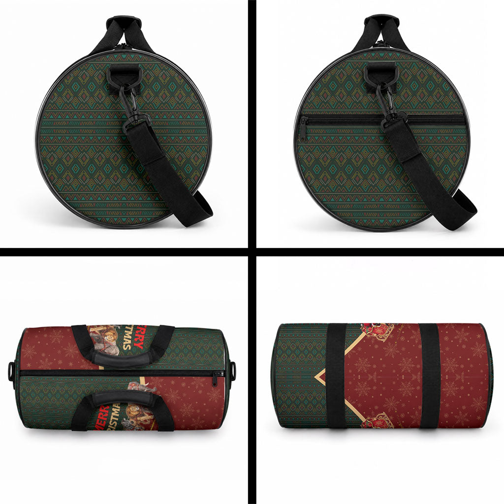 African Safari Animals Christmas Sleigh Duffle Bag Festive Wildlife Tribal Pattern Santa Sleigh