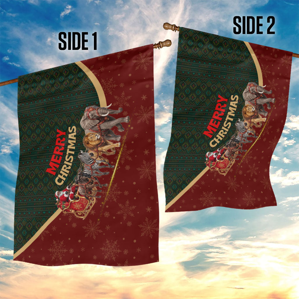 African Safari Animals Christmas Sleigh Garden Flag Festive Wildlife Tribal Pattern Santa Sleigh
