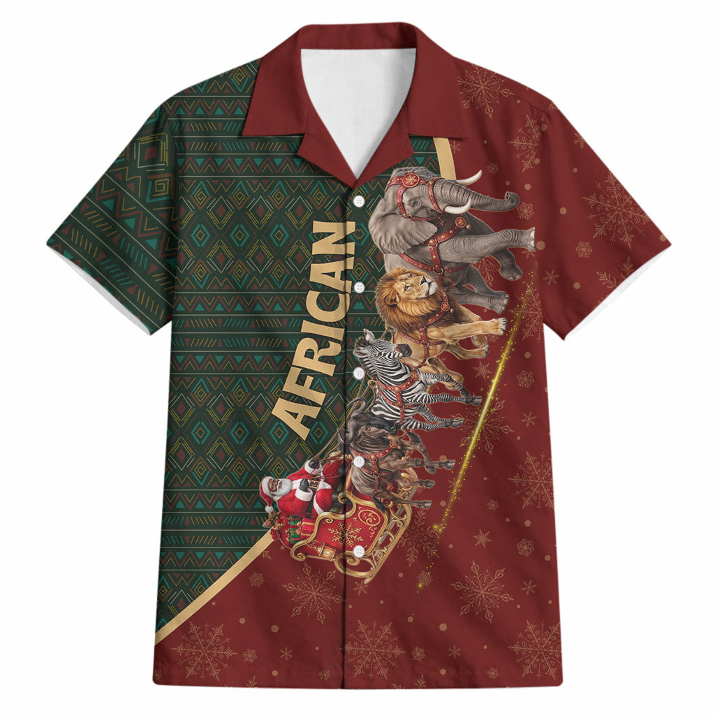 African Safari Animals Christmas Sleigh Hawaiian Shirt Festive Wildlife Tribal Pattern Santa Sleigh