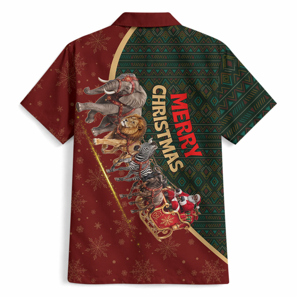 African Safari Animals Christmas Sleigh Hawaiian Shirt Festive Wildlife Tribal Pattern Santa Sleigh