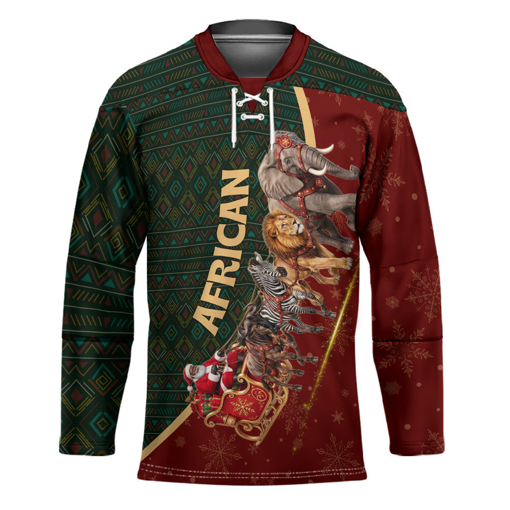 African Safari Animals Christmas Sleigh Hockey Jersey Festive Wildlife Tribal Pattern Santa Sleigh