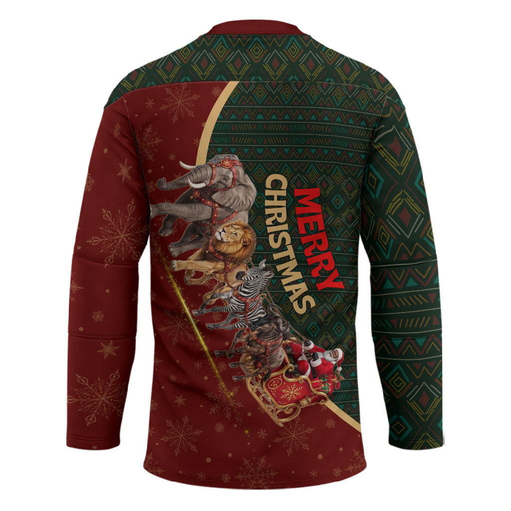 African Safari Animals Christmas Sleigh Hockey Jersey Festive Wildlife Tribal Pattern Santa Sleigh